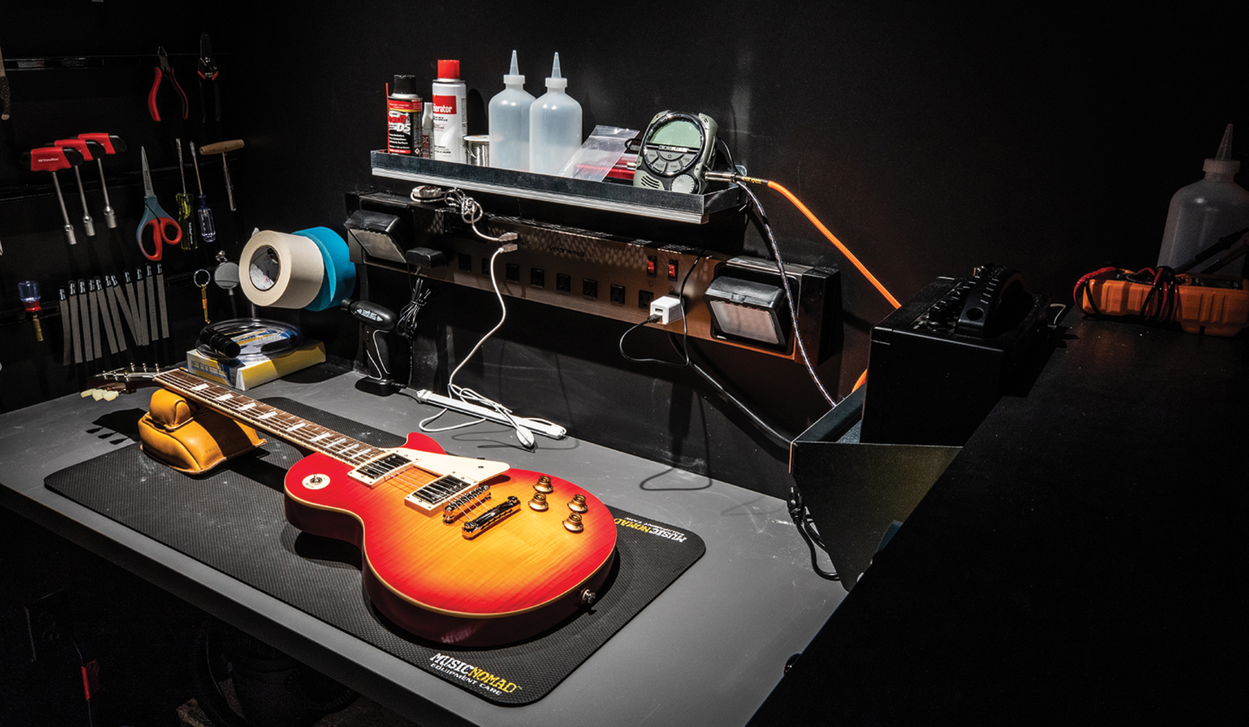 The store includes a repair shop, allowing for guitar maintenance services.