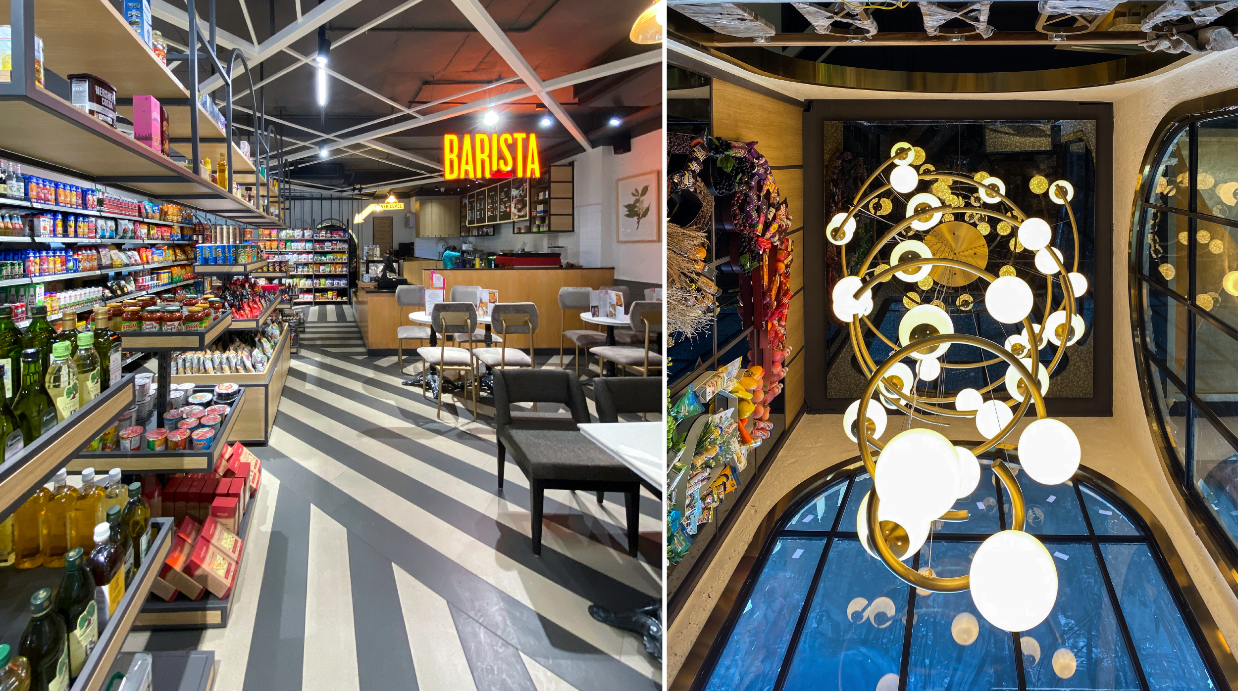 The first luxury gourmet grocery store in India’s city of Ludhiana, SuperMarche’s eclectic interior uses a plethora of dynamic patterns and bold materials.