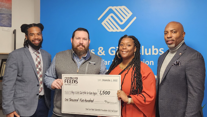 For the 2022 fall grant cycle, Food Lion Feeds Charitable Foundation presented $1,500 to Boys & Girls Club of the Tar River Region in Rocky Mount, NC.