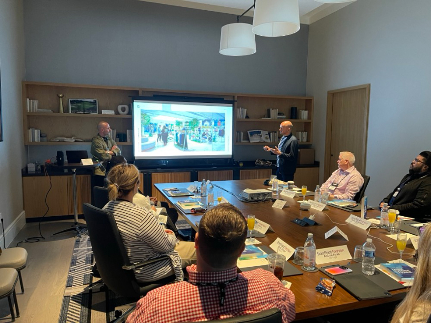 Jon Sojo and Simon Bentley presenting in a Boardroom Meeting at StorePoint Fashion 2024